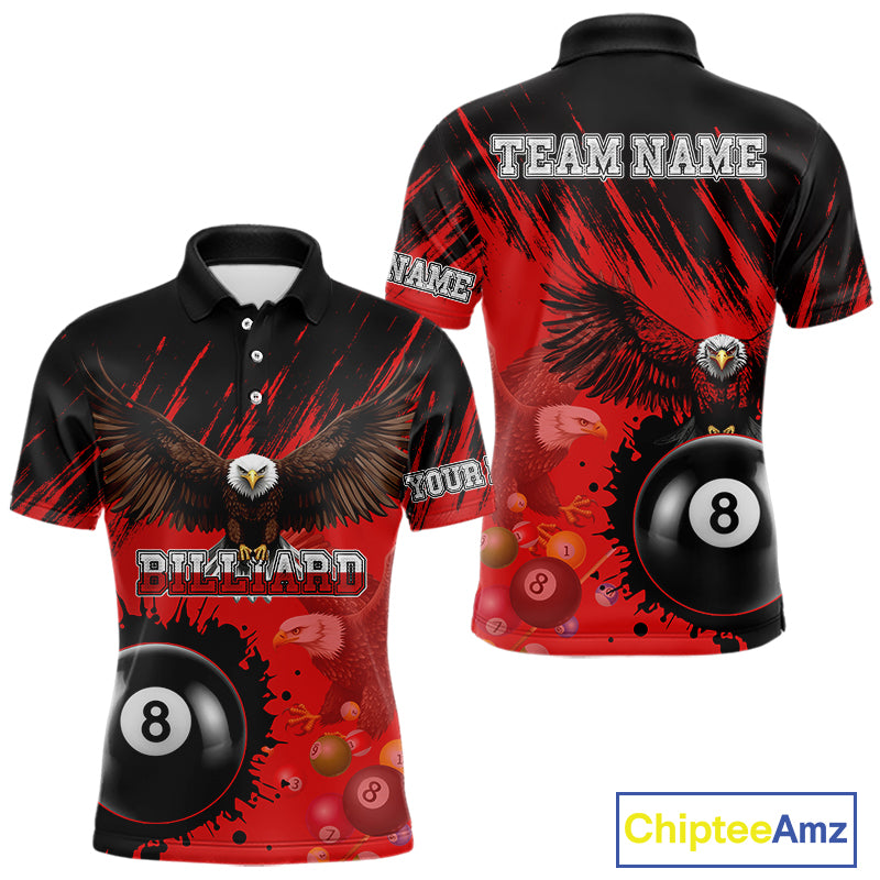 Personalized Eagle 8 Ball Pool Billiard Shirt For Men, Billiard Jerseys Team Polo & 1/4 Zip|Red TDM3826