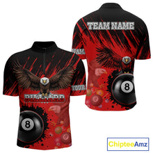 Load image into Gallery viewer, Personalized Eagle 8 Ball Pool Billiard Shirt For Men, Billiard Jerseys Team Polo &amp; 1/4 Zip|Red TDM3826