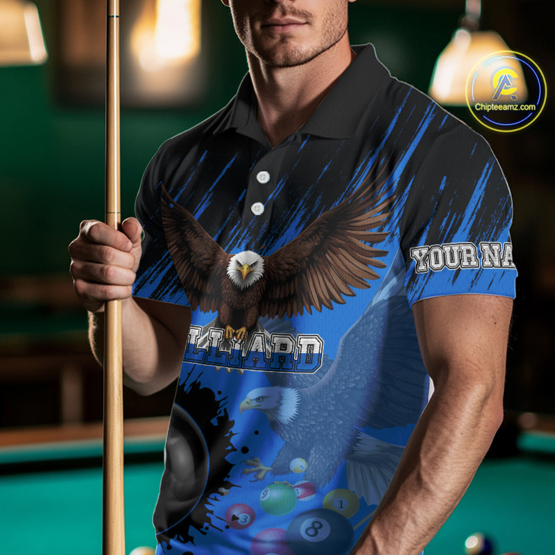 Personalized Eagle 8 Ball Pool Billiard Shirt For Men, Billiard Jerseys Team Polo & 1/4 Zip|Blue TDM3827