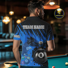 Load image into Gallery viewer, Personalized Eagle 8 Ball Pool Billiard Shirt For Men, Billiard Jerseys Team Polo &amp; 1/4 Zip|Blue TDM3827