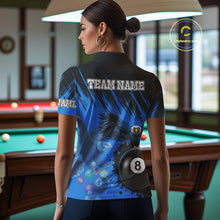 Load image into Gallery viewer, Personalized Eagle 8 Ball Pool Billiard Shirt For Women, Billiard Jerseys Team Polo &amp; 1/4 Zip|Blue TDM3827