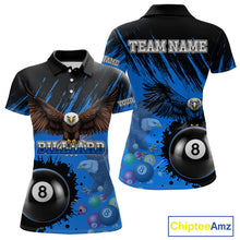 Load image into Gallery viewer, Personalized Eagle 8 Ball Pool Billiard Shirt For Women, Billiard Jerseys Team Polo &amp; 1/4 Zip|Blue TDM3827