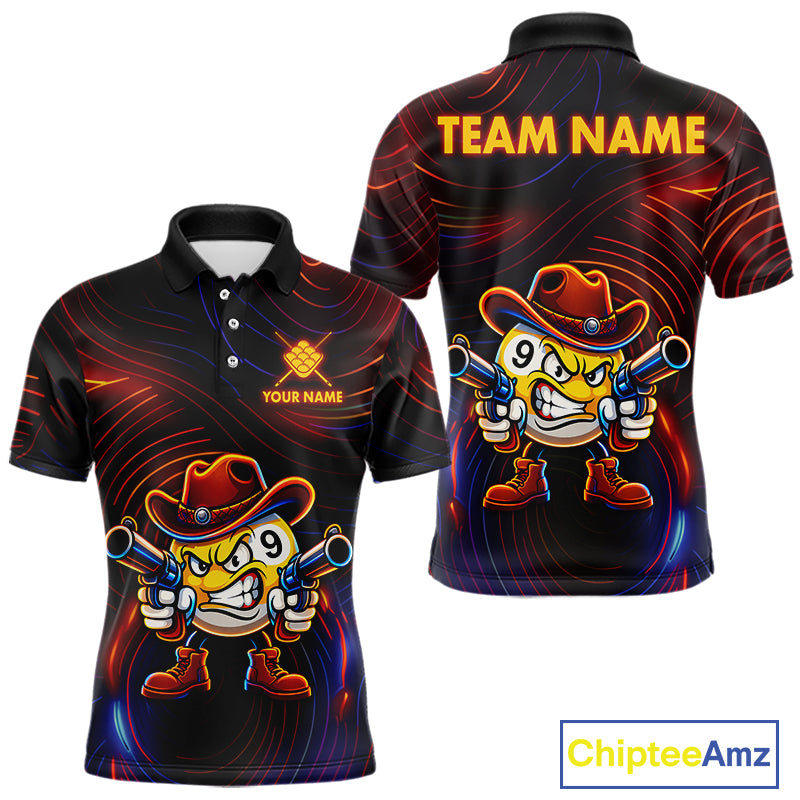 Funny Neon 9 Ball Billiard Shirt For Men Custom Pool Team Shirt, Billiard Jersey Polo & 1/4 Zip TDM6248