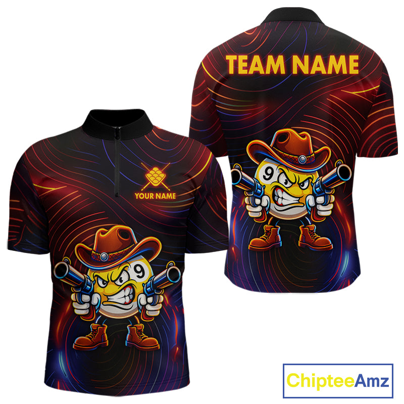 Funny Neon 9 Ball Billiard Shirt For Men Custom Pool Team Shirt, Billiard Jersey Polo & 1/4 Zip TDM6248