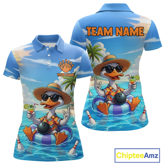 Funny Duck Bowling Jersey For Women Custom Tropical Beach Bowling Shirt Team Polo & Quarter Zip TDM6459