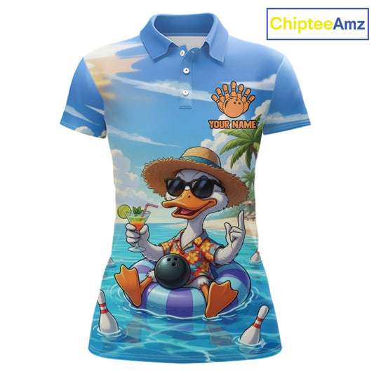 Funny Duck Bowling Jersey For Women Custom Tropical Beach Bowling Shirt Team Polo & Quarter Zip TDM6459