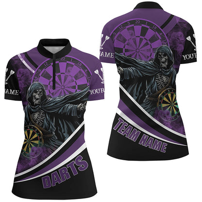 Grim Reaper Purple Darts Jersey Women Polo & Quarter-Zip Shirts Custom Team League Darts Shirts TDM1726