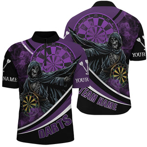 Death Skeleton Purple Darts Jersey Men Polo & Quarter-Zip Shirts Custom Team League Darts Shirts TDM1726