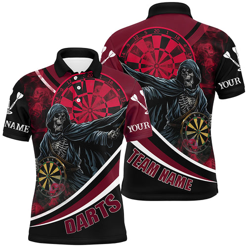 Death Skeleton Red Darts Jersey Men Polo & Quarter-Zip Shirts Custom Team League Darts Shirts TDM1727