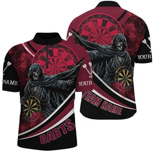 Death Skeleton Red Darts Jersey Men Polo & Quarter-Zip Shirts Custom Team League Darts Shirts TDM1727