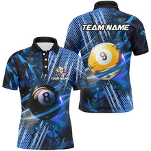 Load image into Gallery viewer, Billiard 8 Ball &amp; 9 Ball Glowing Blue Custom Men Polo &amp; Quarter-Zip Shirt, Billiard Apparel Attire TDM1732