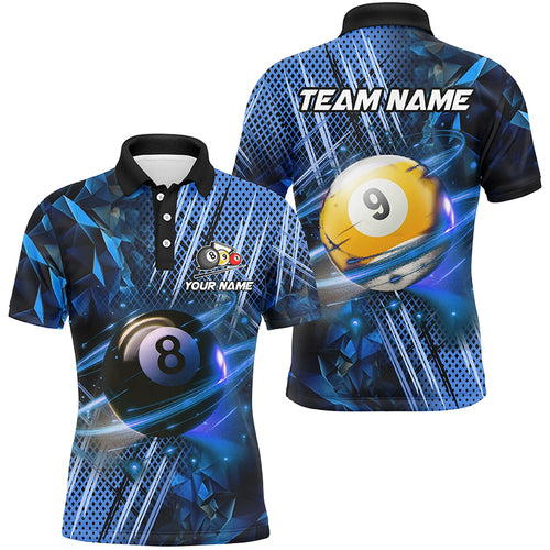 Billiard 8 Ball & 9 Ball Glowing Blue Custom Men Polo & Quarter-Zip Shirt, Billiard Apparel Attire TDM1732