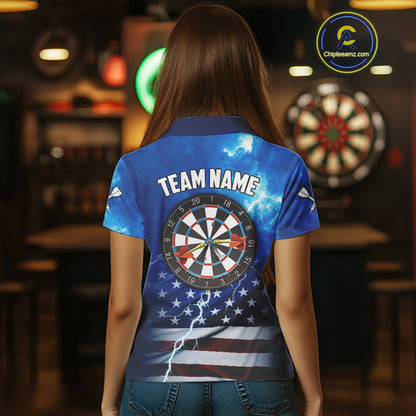 Blue Lightning US Flag Dart Shirt For Women Custom Dart Jersey Pocket Option TDM4114