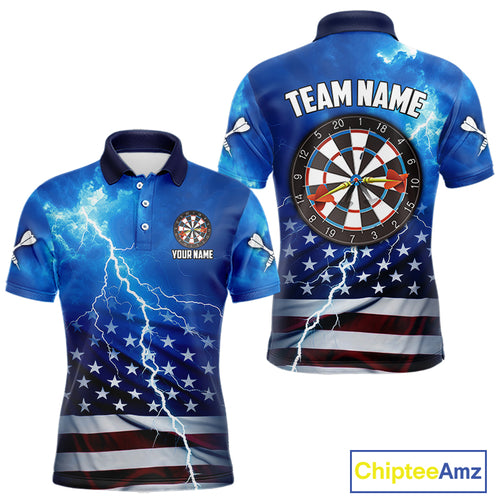 Blue Lightning US Flag Dart Shirt For Men Custom Dart Jersey Pocket Option TDM4114