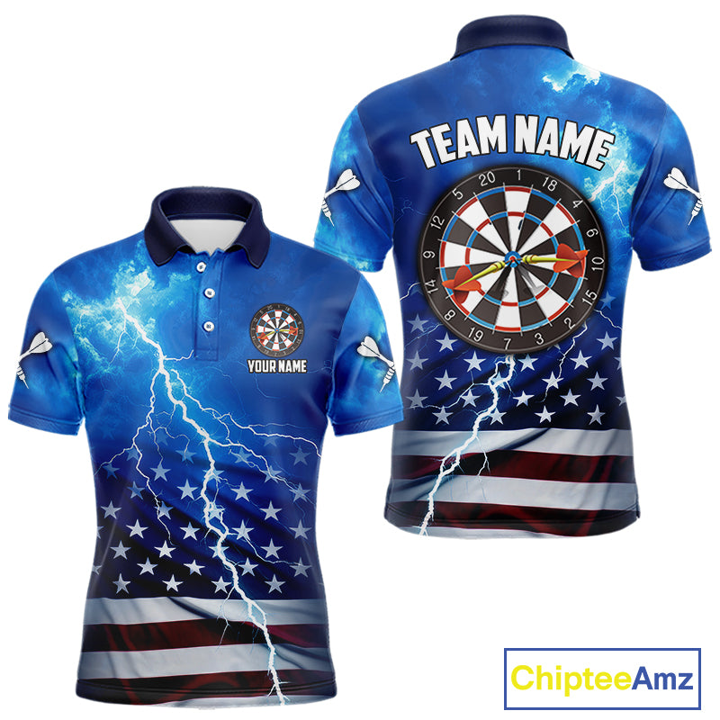 Blue Lightning US Flag Dart Shirt For Men Custom Dart Jersey Pocket Option TDM4114