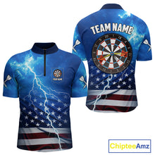 Load image into Gallery viewer, Blue Lightning US Flag Dart Shirt For Men Custom Dart Jersey Pocket Option TDM4114