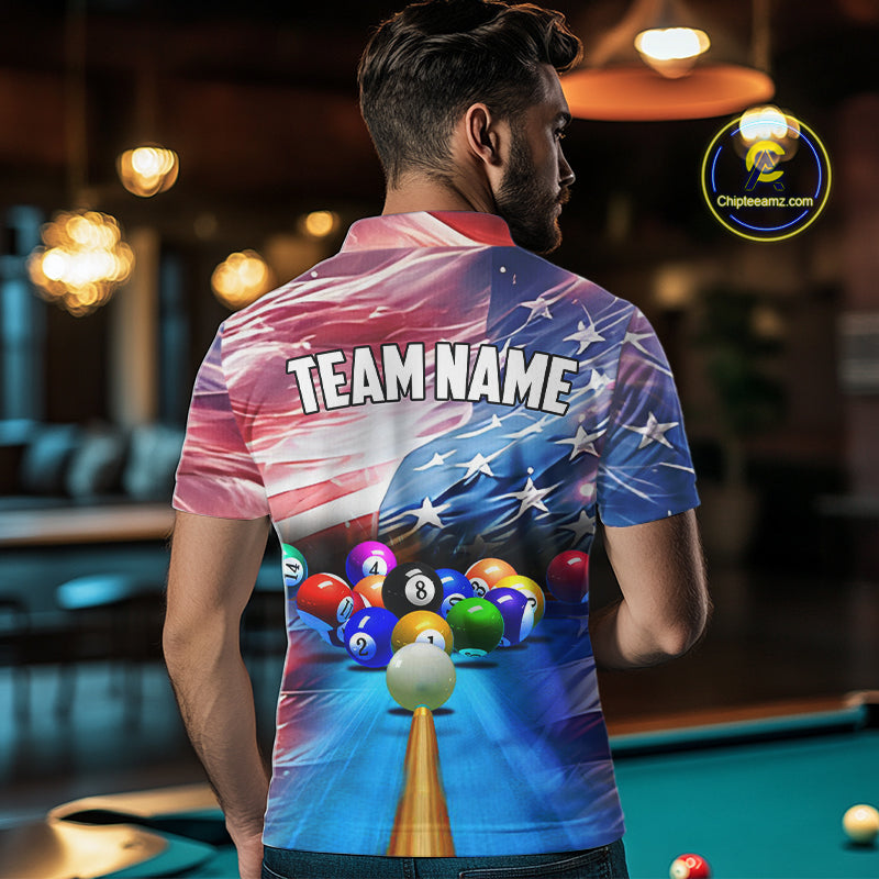Personalized Glowing Patriotic American Flag 8 Ball Billiard Shirt For Men – Custom Pool Jersey TDM4117