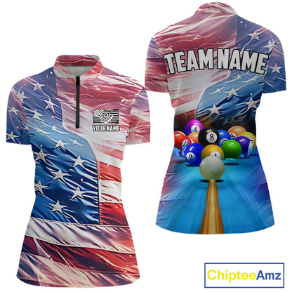 Personalized Glowing Patriotic American Flag 8 Ball Billiard Shirt For Women – Custom Pool Jersey TDM4117