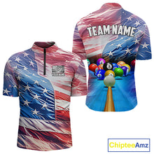 Load image into Gallery viewer, Personalized Glowing Patriotic American Flag 8 Ball Billiard Shirt For Men – Custom Pool Jersey TDM4117