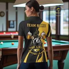 Load image into Gallery viewer, Funny Yellow Black 8 Ball Billiard Shirts For Women Custom Pool &amp; Beer That's Why I'm Here Jersey TDM6680