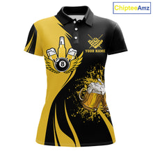 Load image into Gallery viewer, Funny Yellow Black 8 Ball Billiard Shirts For Women Custom Pool &amp; Beer That's Why I'm Here Jersey TDM6680