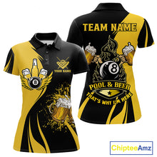 Load image into Gallery viewer, Funny Yellow Black 8 Ball Billiard Shirts For Women Custom Pool &amp; Beer That's Why I'm Here Jersey TDM6680