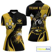 Load image into Gallery viewer, Funny Yellow Black 8 Ball Billiard Shirts For Women Custom Pool &amp; Beer That's Why I'm Here Jersey TDM6680