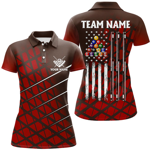 Personalized Red Grunge American Flag Women Billiard Shirt Custom Patriotic Pool Player Jersey Shirts TDM1946