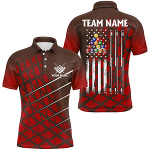 Personalized Red Grunge American Flag Men Billiard Shirt Custom Patriotic Pool Player Jersey Shirts TDM1946