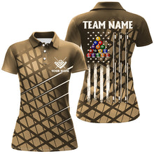 Load image into Gallery viewer, Personalized Gold Grunge American Flag Women Billiard Shirt Custom Patriotic Pool Player Jersey Shirt TDM1947
