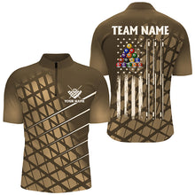 Load image into Gallery viewer, Personalized Gold Grunge American Flag Men Billiard Shirt Custom Patriotic Pool Player Jersey Shirt TDM1947