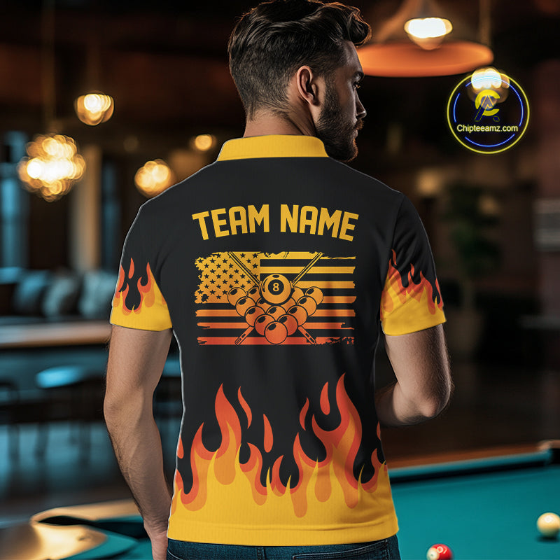Personalized Orange Flaming Billiard Jersey For Men Custom 8 Ball Pool Billiard Team Shirts TDM4296