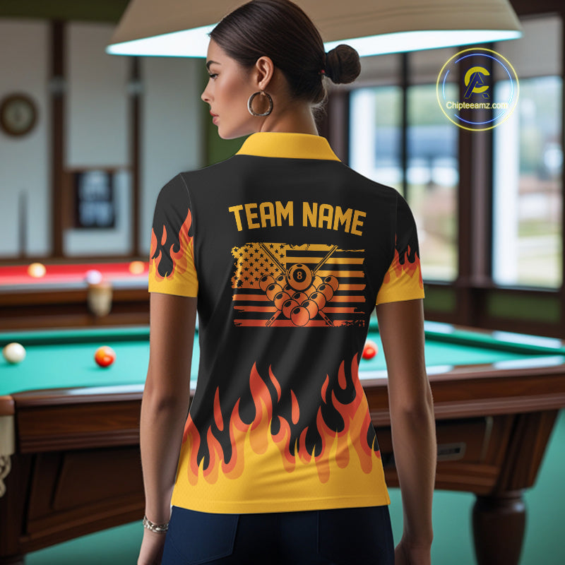 Personalized Orange Flaming Billiard Jersey For Women Custom 8 Ball Pool Billiard Team Shirts TDM4296