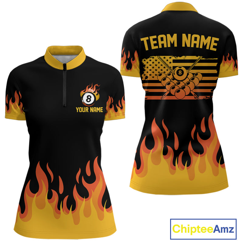 Personalized Orange Flaming Billiard Jersey For Men Custom 8 Ball Pool Billiard Team Shirts TDM4296