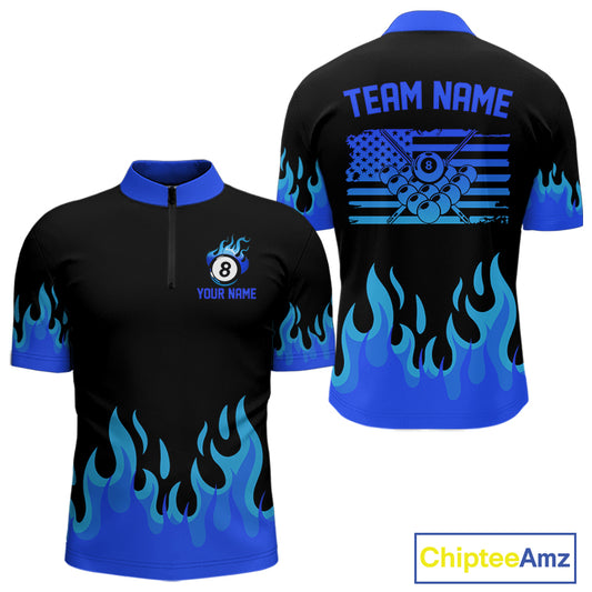 Personalized Blue Flaming Billiard Jersey For Men Custom 8 Ball Pool Billiard Team Shirts TDM4297