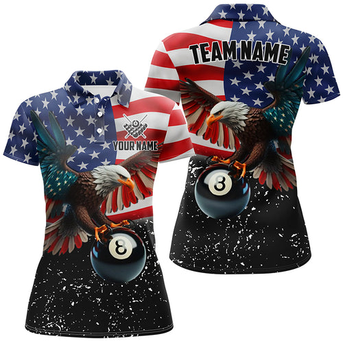8 Ball Eagle American Flag Custom Billiard Shirts For Women, Patriotic 3D Eagle Black Billiard Jersey TDM2412