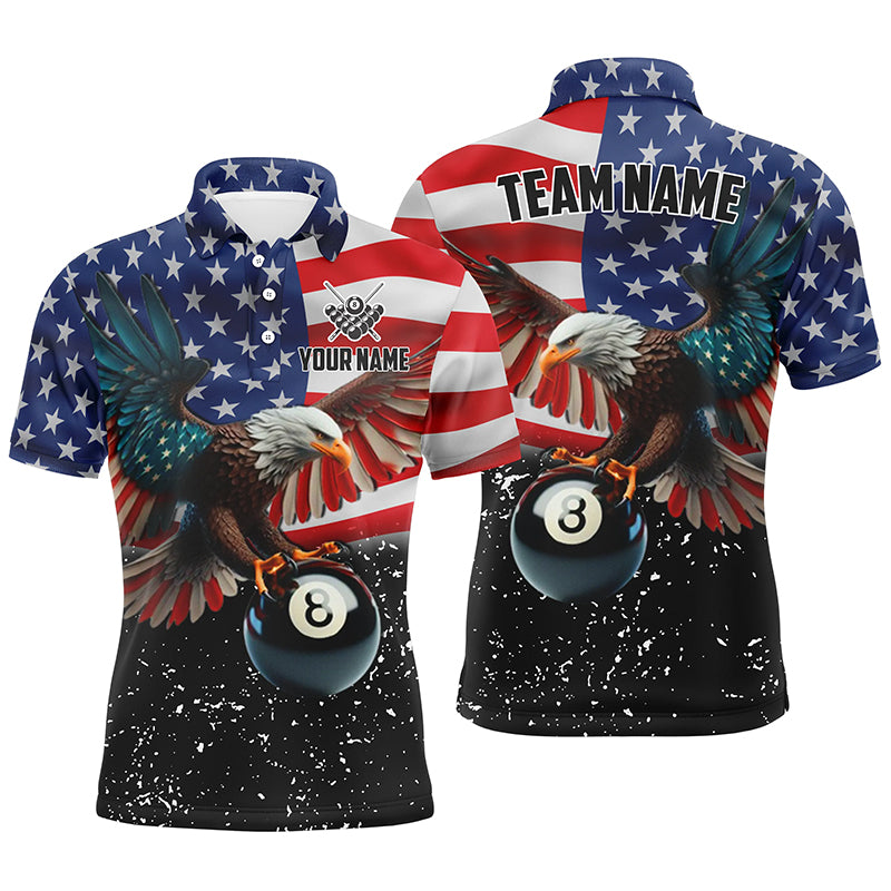 8 Ball Eagle American Flag Custom Billiard Shirts For Men, Patriotic 3D Eagle Black Billiard Jersey TDM2412