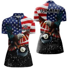 Load image into Gallery viewer, 8 Ball Eagle American Flag Custom Billiard Shirts For Women, Patriotic 3D Eagle Black Billiard Jersey TDM2412