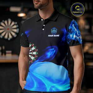 Custom Black And Blue Darts Shirt With Pocket Option For Men, Darts Jersey TDM4722