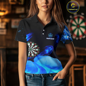 Custom Black And Blue Darts Shirt With Pocket Option For Women, Darts Jersey TDM4722
