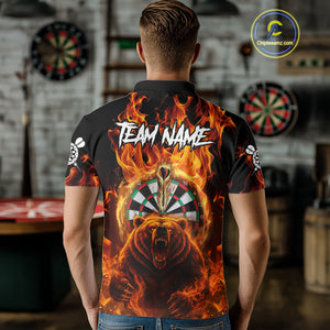 Personalized Orange Flaming Bear Darts Shirt For Men Custom Fire Darts Jersey Team Polo & 1/4 Zip TDM4730