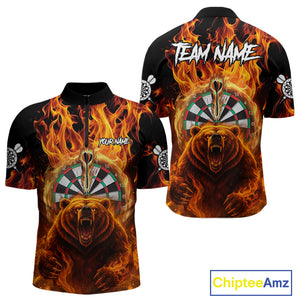 Personalized Orange Flaming Bear Darts Shirt For Men Custom Fire Darts Jersey Team Polo & 1/4 Zip TDM4730