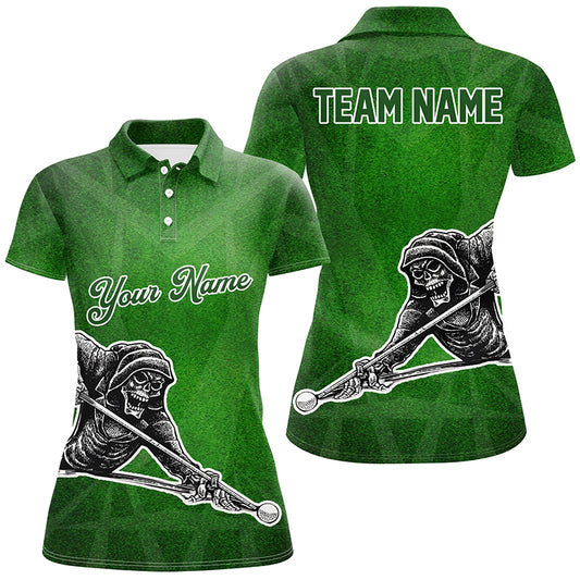 Personalized Green 3D Pattern Design A Skeleton Playing Billiards 3D Polo Shirts For Women TDM0272