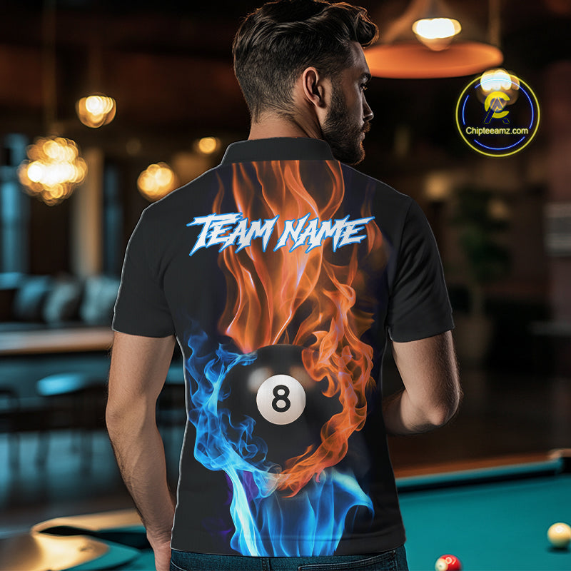 Blue And Orange Flaming Smoke 8 Ball Men's Billiard Shirt, Pool Team Shirts Custom Billiard Jersey TDM5142