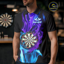 Load image into Gallery viewer, Purple And Blue Flaming Smoke Darts Shirt For Men Custom Darts Jersey Team Polo &amp; Quarter Zip TDM5143