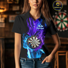 Load image into Gallery viewer, Purple And Blue Flaming Smoke Darts Shirt For Women Custom Darts Jersey Team Polo &amp; Quarter Zip TDM5143