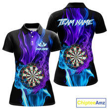 Load image into Gallery viewer, Purple And Blue Flaming Smoke Darts Shirt For Women Custom Darts Jersey Team Polo &amp; Quarter Zip TDM5143
