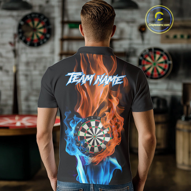 Blue And Orange Flaming Smoke Darts Shirt For Men Custom Darts Jersey Team Polo & Quarter Zip TDM5144