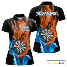 Load image into Gallery viewer, Blue And Orange Flaming Smoke Darts Shirt For Women Custom Darts Jersey Team Polo &amp; Quarter Zip TDM5144