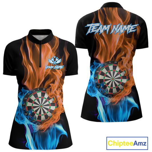 Blue And Orange Flaming Smoke Darts Shirt For Women Custom Darts Jersey Team Polo & Quarter Zip TDM5144